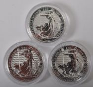 THREE 2022 UK QUEEN ELIZABETH II 999 SILVER 1OZ £2 BRITANNIA COINS