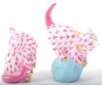 TWO 20TH CENTURY HEREND PORCELAIN KITTEN FIGURES