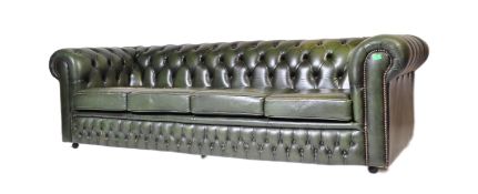 GREEN LEATHER FOUR SEAT CHESTERFIELD SOFA SETTEE