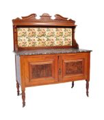 EDWARDIAN WALNUT & MARBLE TILE TOP WASHSTAND CABINET