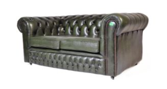 CHESTERFIELD TWO SEAT GREEN LEATHER SOFA SETTEE