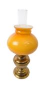 VINTAGE 20TH CENTURY ORANGE GLASS BRASS OIL LAMP
