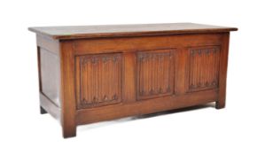 JACOBEAN REVIVAL OAK LINENFOLD COFFER BOX - EARLY 20TH CENTURY