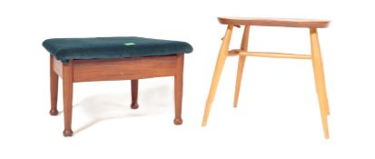 RETRO VINTAGE TEAK & UPHOLSTERED PIANO STOOL