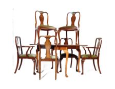 QUEEN ANNE REVIVAL WALNUT DINING ROOM TABLE AND CHAIRS