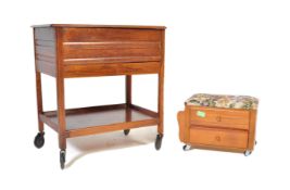 1940S OAK SEWING BOX TROLLEY TABLE & GOLDEN OAK SEWING BOX