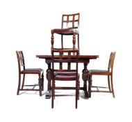 20TH CENTURY OAK PORTCULLIS DINING TABLE & CHAIRS
