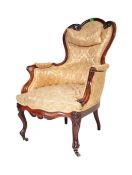 VICTORIAN 19TH CENTURY CARVED MAHOGANY LIBRARY ARM CHAIR