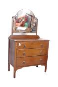 1950S OAK VENEER MIRROR BACK DRESSING CHEST OF DRAWERS
