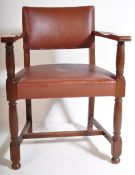 MID CENTURY 1940S OAK & LEATHER CARVER DESK CHAIR