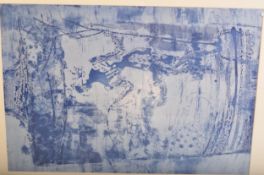 LARGE FRAMED BATIK BLUE PANEL PAINTING