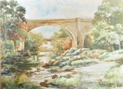 IRISH SCHOOL 20TH CENTURY WATERCOLOUR OF TWO BRIDGES
