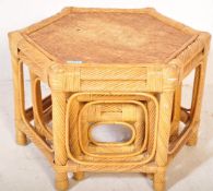 RETRO VINTAGE WICKER BAMBOO HEXAGONAL NEST OF THREE GRADUATING TABLES