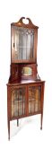 EDWARDIAN MAHOGANY & LINE INLAID CORNER DISPLAY VITRINE