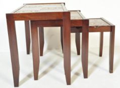 MID CENTURY DANISH INSPIRED TEAK & TILE TOP NEST OF TABLES