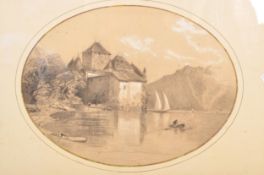 PAIR OF CONTINENTAL PEN & INK PASTEL ARCHITECTURAL STUDIES