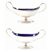 PAIR OF EDWARDIAN HALLMARKED SILVER & GLASS SALT CELLARS