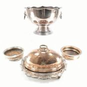 TWO OLD SHEFFIELD PLATE WINE COASTERS SALVER & PUNCH BOWL