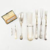 COLLECTION OF ASSORTED VICTORIAN & LATER SILVER & SILVER HANDLES ITEMS
