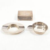 TWO HALLMARKED ART DECO ASHTRAYS & EDWARDIAN VESTA CASE