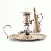 GEORGIAN HALLMARKED SILVER CHAMBERSTICK WITH SNUFFER & WHITE METAL WICK SCISSORS