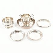 SILVER COASTERS DISHES & SUGAR BOWL & CREAMER