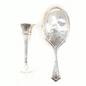 GEORGE V HALLMARKED SILVER HAIR BRUSH & SILVER BUD VASE