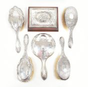 COLLECTION OF HALLMARKED BRUSHES MIRROR & BOX