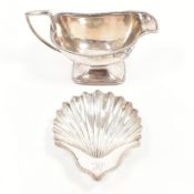 OLD SHEFFIELD PLATE CLAM SHELL SALT & SILVER PLATE SAUCE BOAT JUG