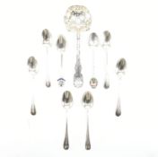 COLLECTION 0F STERLING SILVER SPOONS & SIFTER