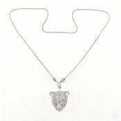 SILVER & MARCASITE LEOPARD HEAD PENDANT NECKLACE