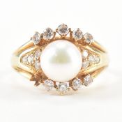 HALLMARKED 18CT GOLD PEARL & DIAMOND DRESS RING