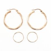 TWO PAIRS OF GOLD HOOP EARRINGS