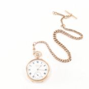 HALLMARKED 9CT GOLD J W BENSON POCKET WATCH & ALBERT CHAIN