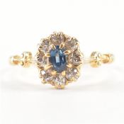 HALLMARKED ANTIQUE 18CT GOLD SAPPHIRE & DIAMOND CLUSTER RING