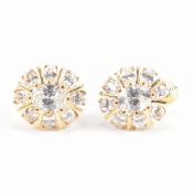 30+ PAIRS OF GOLD PLATED & WHITE STONE SET CLUSTER EARRINGS