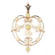 ART NOUVEAU 9CT GOLD PERIDOT & PEARL PENDANT