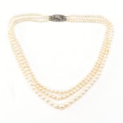 1930S ART DECO ERA CULTURED PEARL 3 STRAND NECKLACE