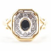 HALLMARKED 18CT GOLD BLUE & WHITE STONE CLUSTER RING