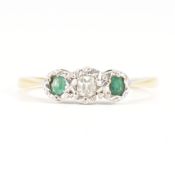 18CT GOLD PLATINUM DIAMOND & EMERALD THREE STONE RING