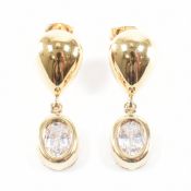 25+ PAIRS OF GOLD PLATED WHITE STONE SET STUD DROP EARRINGS