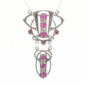 925 SILVER & RUBILITE ART NOUVEAU STYLE PENDANT NECKLACE