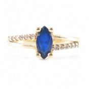 POLISH HALLMARKED 14CT GOLD BLUE & WHITE STONE RING