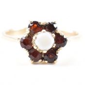 GOLD OPAL & RED STONE HALO RING