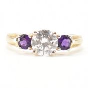 HALLMARKED 9CT GOLD CZ & AMETHYST RING