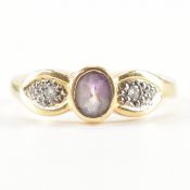 HALLMARKED 9CT GOLD AMETHYST & DIAMOND RING
