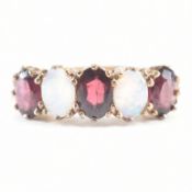 HALLMARKED 9CT GOLD OPAL & RED STONE RING