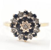 HALLMARKED 9CT GOLD DIAMOND & SAPPHIRE CLUSTER RING