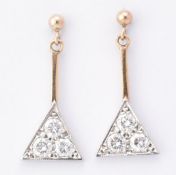 HALLMARKED 9CT GOLD TWO TONE & DIAMOND DROP EARRINGS