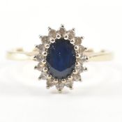 HALLMARKED 9CT GOLD SAPPHIRE & DIAMOND CLUSTER RING